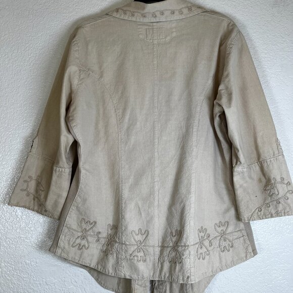 Scully Womens Beige Western Rodeo Fitted Long Sleeve Shirt Embroidered Size M - Picture 7 of 13